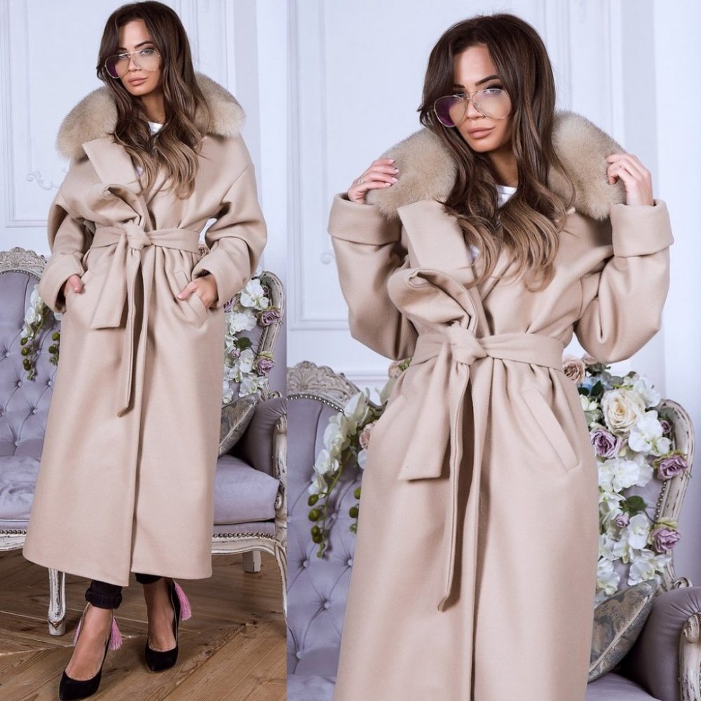 NWT E Pokalitsyna Wrap Coat Genuine Fox Collar
